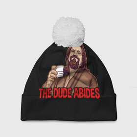 Шапка 3D c помпоном с принтом The Dude Abides (Lebowski) в Санкт-Петербурге, 100% полиэстер | универсальный размер, печать по всей поверхности изделия | Тематика изображения на принте: abide | big | dude | jeff | lebowski | the | большой | лебовски | фильм | чувак