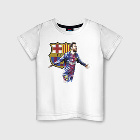 Детская футболка хлопок с принтом Lionel Messi Barcelona в Санкт-Петербурге, 100% хлопок | круглый вырез горловины, полуприлегающий силуэт, длина до линии бедер | barcelona | forward | lionel messi | star | барселона | звезда | лионель месси | форвард