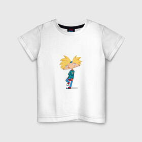 Детская футболка хлопок с принтом Эй Арнольд в Санкт-Петербурге, 100% хлопок | круглый вырез горловины, полуприлегающий силуэт, длина до линии бедер | мультик | пацан | ретро мультик | старый мультик | хэльга | эй арнольд