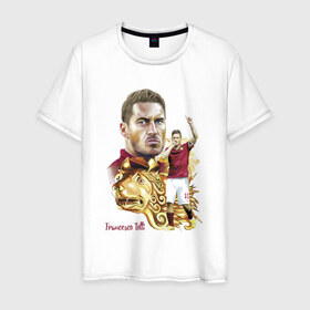 Мужская футболка хлопок с принтом Francesco Totti Roma в Санкт-Петербурге, 100% хлопок | прямой крой, круглый вырез горловины, длина до линии бедер, слегка спущенное плечо. | football | legend | lion | roma | totti | италия | лев | легенда | тотти | футбол