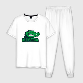 Мужская пижама хлопок с принтом Аллигатор в Санкт-Петербурге, 100% хлопок | брюки и футболка прямого кроя, без карманов, на брюках мягкая резинка на поясе и по низу штанин
 | alligator | crocodile | reptile | аллигатор | крокодил | крокодильчик