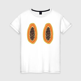 Женская футболка хлопок с принтом Папайа в Санкт-Петербурге, 100% хлопок | прямой крой, круглый вырез горловины, длина до линии бедер, слегка спущенное плечо | вкусно | летний фрукт | папайа | тропический фрукт | фрукт
