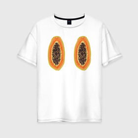 Женская футболка хлопок Oversize с принтом Папайа в Санкт-Петербурге, 100% хлопок | свободный крой, круглый ворот, спущенный рукав, длина до линии бедер
 | вкусно | летний фрукт | папайа | тропический фрукт | фрукт