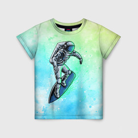 Детская футболка 3D с принтом Серфинг в Санкт-Петербурге, 100% гипоаллергенный полиэфир | прямой крой, круглый вырез горловины, длина до линии бедер, чуть спущенное плечо, ткань немного тянется | арт | графика | космонавт | серфинг | человек