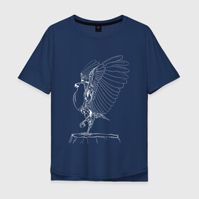 Мужская футболка хлопок Oversize с принтом Орел расправил крылья (белый) в Санкт-Петербурге, 100% хлопок | свободный крой, круглый ворот, “спинка” длиннее передней части | гордость | крылья | могущество | орел | птица | тату