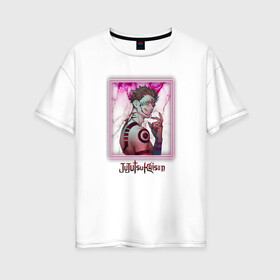 Женская футболка хлопок Oversize с принтом Сукунна в Санкт-Петербурге, 100% хлопок | свободный крой, круглый ворот, спущенный рукав, длина до линии бедер
 | gojo | itadori | jujutsu | satoro | sukua | годжо | итадори | магическая битва | сукунна | юдзи