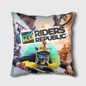 Подушка 3D с принтом Riders Republic в Санкт-Петербурге, наволочка – 100% полиэстер, наполнитель – холлофайбер (легкий наполнитель, не вызывает аллергию). | состоит из подушки и наволочки. Наволочка на молнии, легко снимается для стирки | Тематика изображения на принте: gamer | games | open world | rider | ubisoft