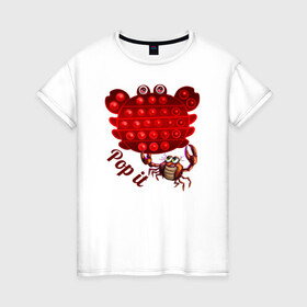Женская футболка хлопок с принтом Краб, поп-ит, симпл-димпл в Санкт-Петербурге, 100% хлопок | прямой крой, круглый вырез горловины, длина до линии бедер, слегка спущенное плечо | crab | pop it | simple dimple | краб | поп ит | симпл димпл