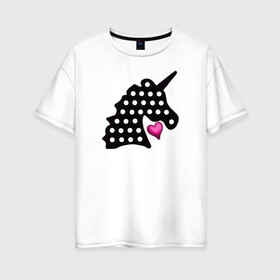 Женская футболка хлопок Oversize с принтом Единорог, сердце, поп-ит в Санкт-Петербурге, 100% хлопок | свободный крой, круглый ворот, спущенный рукав, длина до линии бедер
 | pop it | simple dimple | unicorn | единорог | поп ит | симпл димпл