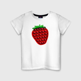 Детская футболка хлопок с принтом Клубника, поп-ит, симпл-димпл в Санкт-Петербурге, 100% хлопок | круглый вырез горловины, полуприлегающий силуэт, длина до линии бедер | pop it | simple dimple | strawberry | клубника | поп ит | симпл димпл