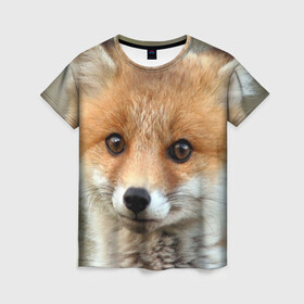 Женская футболка 3D с принтом Миленький лисенок в Санкт-Петербурге, 100% полиэфир ( синтетическое хлопкоподобное полотно) | прямой крой, круглый вырез горловины, длина до линии бедер | fox | foxy | животное | звери | лиса | лисенок | лисичка | милая | рыжая | фокс
