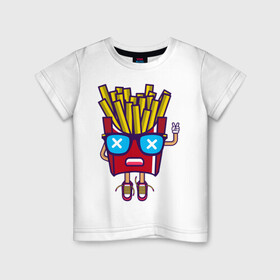 Детская футболка хлопок с принтом Real Free в Санкт-Петербурге, 100% хлопок | круглый вырез горловины, полуприлегающий силуэт, длина до линии бедер | вредная еда | иллюстрация | картошка фри | крутой | стикер