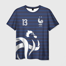 Мужская футболка 3D с принтом Канте в стиле формы Франции в Санкт-Петербурге, 100% полиэфир | прямой крой, круглый вырез горловины, длина до линии бедер | football | france | kante | евро | канте | лого | логотип | нголо | сборная | сборная франции | форма | франция | французская | футбол