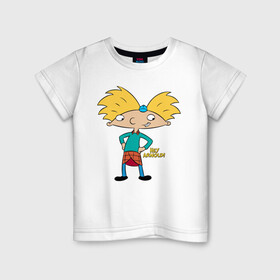 Детская футболка хлопок с принтом Hey Arnold! в Санкт-Петербурге, 100% хлопок | круглый вырез горловины, полуприлегающий силуэт, длина до линии бедер | arnold | boy | cartoon | face | nickelodeon | арнольд | детство | мальчик | мультик | никелодион | эй арнольд