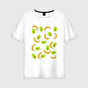 Женская футболка хлопок Oversize с принтом Банан и Авокадо  в Санкт-Петербурге, 100% хлопок | свободный крой, круглый ворот, спущенный рукав, длина до линии бедер
 | авокадо | банан | витамины | вкусный | глаза | деликатес | десерт | диета | еда | жёлтый | кожура | косточка | лицо | меню | модный | мякоть | плод | прикол | рот | сладкий | смешной | смузи | сочный