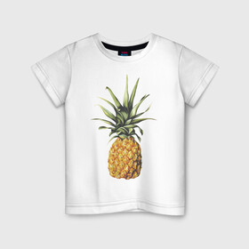 Детская футболка хлопок с принтом ананас в Санкт-Петербурге, 100% хлопок | круглый вырез горловины, полуприлегающий силуэт, длина до линии бедер | Тематика изображения на принте: акварель | ананас | один | реалистичный | сочный | фрукты | яркий