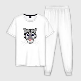 Мужская пижама хлопок с принтом Дымчатый леопард в Санкт-Петербурге, 100% хлопок | брюки и футболка прямого кроя, без карманов, на брюках мягкая резинка на поясе и по низу штанин
 | животное | зверь | кот | кошка | леопард
