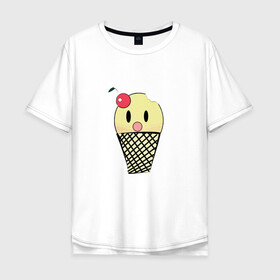 Мужская футболка хлопок Oversize с принтом  Мороженое Ice-cream в Санкт-Петербурге, 100% хлопок | свободный крой, круглый ворот, “спинка” длиннее передней части | вишня | мороженное | стаканчик | стоит | удивленное