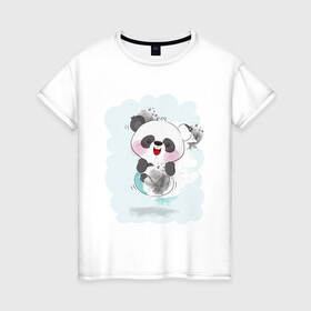 Женская футболка хлопок с принтом Панда в Санкт-Петербурге, 100% хлопок | прямой крой, круглый вырез горловины, длина до линии бедер, слегка спущенное плечо | веселая | летний принт | панда | улыбка | хорошее настроение