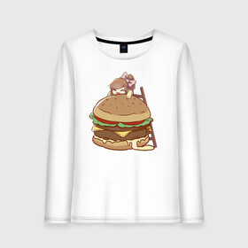 Женский лонгслив хлопок с принтом Anime Burger в Санкт-Петербурге, 100% хлопок |  | аниме | бургер | гамбургер | девушка | иллюстрация