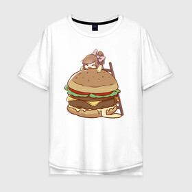 Мужская футболка хлопок Oversize с принтом Anime Burger в Санкт-Петербурге, 100% хлопок | свободный крой, круглый ворот, “спинка” длиннее передней части | аниме | бургер | гамбургер | девушка | иллюстрация