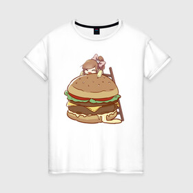 Женская футболка хлопок с принтом Anime Burger в Санкт-Петербурге, 100% хлопок | прямой крой, круглый вырез горловины, длина до линии бедер, слегка спущенное плечо | аниме | бургер | гамбургер | девушка | иллюстрация