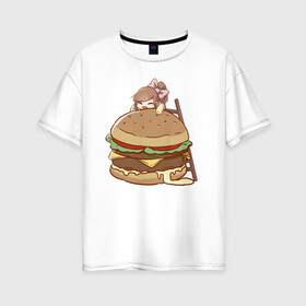 Женская футболка хлопок Oversize с принтом Anime Burger в Санкт-Петербурге, 100% хлопок | свободный крой, круглый ворот, спущенный рукав, длина до линии бедер
 | аниме | бургер | гамбургер | девушка | иллюстрация