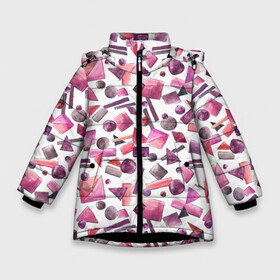 Зимняя куртка для девочек 3D с принтом Геометрический розовый в Санкт-Петербурге, ткань верха — 100% полиэстер; подклад — 100% полиэстер, утеплитель — 100% полиэстер. | длина ниже бедра, удлиненная спинка, воротник стойка и отстегивающийся капюшон. Есть боковые карманы с листочкой на кнопках, утяжки по низу изделия и внутренний карман на молнии. 

Предусмотрены светоотражающий принт на спинке, радужный светоотражающий элемент на пуллере молнии и на резинке для утяжки. | abstraction | geometric | light | pink | withe | абстракция | белый | геометрический | геометрия | квадрат | круг | линии | розовый | светлый | треугольник