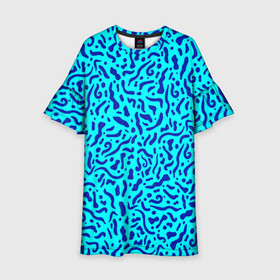 Детское платье 3D с принтом Неоновые синие узоры в Санкт-Петербурге, 100% полиэстер | прямой силуэт, чуть расширенный к низу. Круглая горловина, на рукавах — воланы | abstract | blue | neon | sea | абстракционизм | абстракция | африканские | вода | волны | голубые узоры | камуфляж | лагуна | линии | мелкий узор | мемфис | море | морское | неоновый | орнамент | пятна | пятнистый