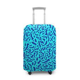 Чехол для чемодана 3D с принтом Неоновые синие узоры в Санкт-Петербурге, 86% полиэфир, 14% спандекс | двустороннее нанесение принта, прорези для ручек и колес | abstract | blue | neon | sea | абстракционизм | абстракция | африканские | вода | волны | голубые узоры | камуфляж | лагуна | линии | мелкий узор | мемфис | море | морское | неоновый | орнамент | пятна | пятнистый