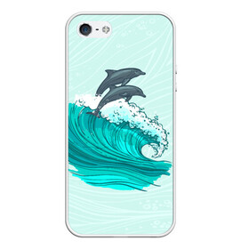 Чехол для iPhone 5/5S матовый с принтом Два дельфина в Санкт-Петербурге, Силикон | Область печати: задняя сторона чехла, без боковых панелей | dolphin | волна | два дельфина | дельфин | дельфины | море | морские | на голубом | с дельфином