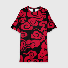Детское платье 3D с принтом Красное облако в Санкт-Петербурге, 100% полиэстер | прямой силуэт, чуть расширенный к низу. Круглая горловина, на рукавах — воланы | Тематика изображения на принте: art | cloud | иллюстрация | облако | японский арт