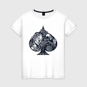 Женская футболка хлопок с принтом Tattoo style в Санкт-Петербурге, 100% хлопок | прямой крой, круглый вырез горловины, длина до линии бедер, слегка спущенное плечо | баксы | девушка | деньги | кастет | корона | пистолет | розы | тату | цветы | череп