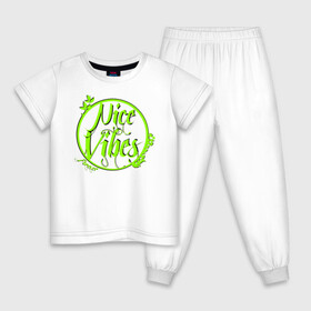 Детская пижама хлопок с принтом Nice Vibes Forever (green) в Санкт-Петербурге, 100% хлопок |  брюки и футболка прямого кроя, без карманов, на брюках мягкая резинка на поясе и по низу штанин
 | forever | nice | vibes | вайб | надписи | с надписью