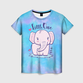 Женская футболка 3D с принтом Маленький слоненок в Санкт-Петербурге, 100% полиэфир ( синтетическое хлопкоподобное полотно) | прямой крой, круглый вырез горловины, длина до линии бедер | детеныш | милый | ребенок | слон | слоненок | слоник