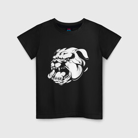 Детская футболка хлопок с принтом Бульдог белый на черном в Санкт-Петербурге, 100% хлопок | круглый вырез горловины, полуприлегающий силуэт, длина до линии бедер | dog | бульдог | животные | пес | природа | собака | собаки | собакчка | собачки
