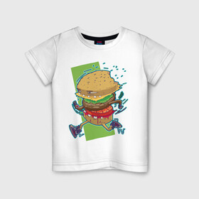 Детская футболка хлопок с принтом Fast Food в Санкт-Петербурге, 100% хлопок | круглый вырез горловины, полуприлегающий силуэт, длина до линии бедер | art | burger | cheese | cutlet | fast food | food | hamburger | salad | sandwich | арт | бургер | бутерброд | гамбургер | еда | котлета | салат | сыр | фаст фуд