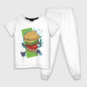 Детская пижама хлопок с принтом Fast Food в Санкт-Петербурге, 100% хлопок |  брюки и футболка прямого кроя, без карманов, на брюках мягкая резинка на поясе и по низу штанин
 | art | burger | cheese | cutlet | fast food | food | hamburger | salad | sandwich | арт | бургер | бутерброд | гамбургер | еда | котлета | салат | сыр | фаст фуд