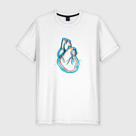 Мужская футболка хлопок Slim с принтом 3D эффект | Биение сердца в Санкт-Петербурге, 92% хлопок, 8% лайкра | приталенный силуэт, круглый вырез ворота, длина до линии бедра, короткий рукав | Тематика изображения на принте: 3д | anaglyph | art | blue | cardio | focus | heart | heartbeat | love | real heart | red | анаглиф | арт | глитч | глич | иллюстрация | кардио | кардиограмма | клапаны | красный | любовь | настоящее сердце | рисунок | сердце | синий