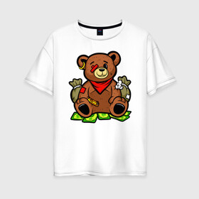 Женская футболка хлопок Oversize с принтом Money Bear в Санкт-Петербурге, 100% хлопок | свободный крой, круглый ворот, спущенный рукав, длина до линии бедер
 | богатый | гризли | деньги | иллюстрация | мишка