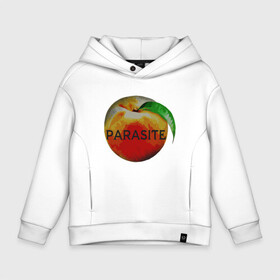 Детское худи Oversize хлопок с принтом Parasite Peach в Санкт-Петербурге, френч-терри — 70% хлопок, 30% полиэстер. Мягкий теплый начес внутри —100% хлопок | боковые карманы, эластичные манжеты и нижняя кромка, капюшон на магнитной кнопке | Тематика изображения на принте: bong joon ho | korea | parasite | актер | драма | канны | кино | комедия | корея | оскар | паразиты | пон чжун хо | режиссер | семья | триллер