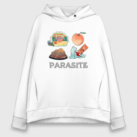 Женское худи Oversize хлопок с принтом Parasite Food в Санкт-Петербурге, френч-терри — 70% хлопок, 30% полиэстер. Мягкий теплый начес внутри —100% хлопок | боковые карманы, эластичные манжеты и нижняя кромка, капюшон на магнитной кнопке | bong joon ho | cinema | korea | movie | parasite | актер | драма | канны | кино | комедия | корея | оскар | паразиты | пон чжун хо | режиссер | семья | триллер