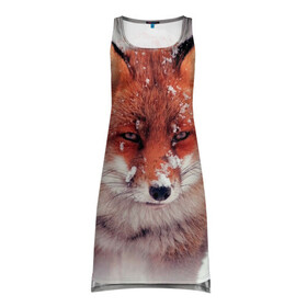 Платье-майка 3D с принтом Лисица и снег в Санкт-Петербурге, 100% полиэстер | полуприлегающий силуэт, широкие бретели, круглый вырез горловины, удлиненный подол сзади. | fox | foxy | животное | звери | лиса | лисенок | лисичка | милая | рыжая | фокс