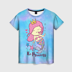 Женская футболка 3D с принтом Маленькая принцесса русалочка в Санкт-Петербурге, 100% полиэфир ( синтетическое хлопкоподобное полотно) | прямой крой, круглый вырез горловины, длина до линии бедер | девочка | любовь | море | морские звезды | океан | русалка | русалочка | сердечки