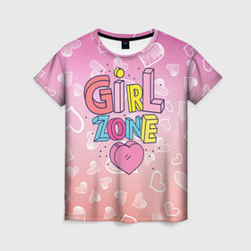 Женская футболка 3D с принтом Girl Zone только для девушек в Санкт-Петербурге, 100% полиэфир ( синтетическое хлопкоподобное полотно) | прямой крой, круглый вырез горловины, длина до линии бедер | Тематика изображения на принте: girl | girl zone | девочка | девушка | девушке | девушки рулят | зона девушек | только для девушек