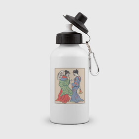 Бутылка спортивная с принтом Японские Гейши Гравюра Укиё-э в Санкт-Петербурге, металл | емкость — 500 мл, в комплекте две пластиковые крышки и карабин для крепления | art | geisha | geishas | japan | japanese | japanese girls | retro | ukiyo e | vintage | woman | women | арт | бидзин га | бидзинга | винтаж | живопись | иллюстрация | картина | картинка | ретро | эдо | япония | японская живопись | японские девушк