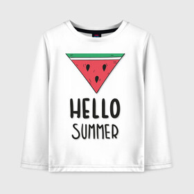 Детский лонгслив хлопок с принтом HELLO SUMMER в Санкт-Петербурге, 100% хлопок | круглый вырез горловины, полуприлегающий силуэт, длина до линии бедер | funny | happy | hello | icecream | rainbow | romantic | summer | sun | арбуз | веселье | значки | лето | отдых | отпуск | привет | романтика | солнце | счастье | тепло