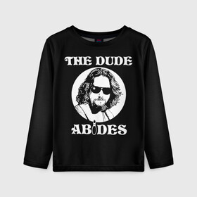 Детский лонгслив 3D с принтом The dude ABIDES в Санкт-Петербурге, 100% полиэстер | длинные рукава, круглый вырез горловины, полуприлегающий силуэт
 | dude | jeff bridges | the big lebowski | the dude abides | большой лебовский | джефф бриджес | фильм | чувак