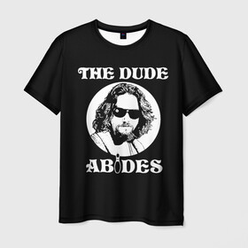 Мужская футболка 3D с принтом The dude ABIDES в Санкт-Петербурге, 100% полиэфир | прямой крой, круглый вырез горловины, длина до линии бедер | dude | jeff bridges | the big lebowski | the dude abides | большой лебовский | джефф бриджес | фильм | чувак