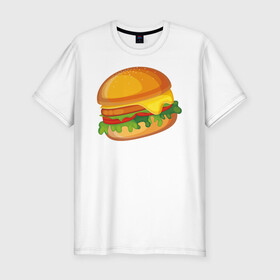 Мужская футболка хлопок Slim с принтом My Burger в Санкт-Петербурге, 92% хлопок, 8% лайкра | приталенный силуэт, круглый вырез ворота, длина до линии бедра, короткий рукав | cheeseburger | бургер | вредная еда | гамбургер | иллюстрация
